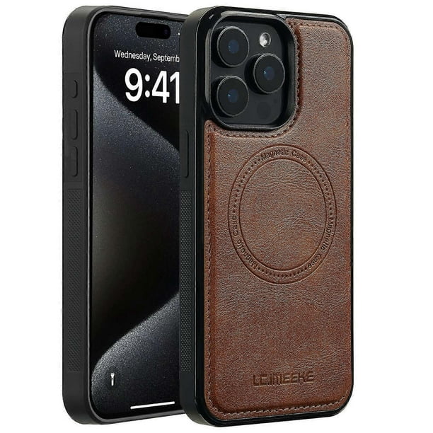 LC.IMEEKE For iPhone 14 Pro Max Magnetic Case Compatible with MagSafe Leather TPU Back Cover - Green