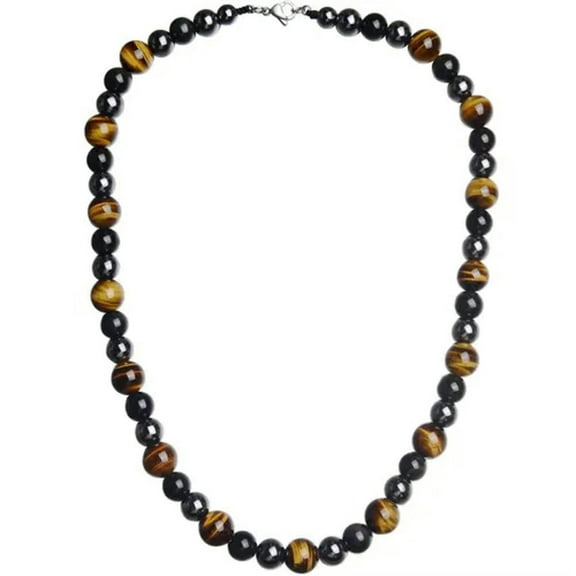 EOEMY Triple Protection Necklace Tiger Eye Hematite Obsidian Natural Stone Bracelets-45Cm