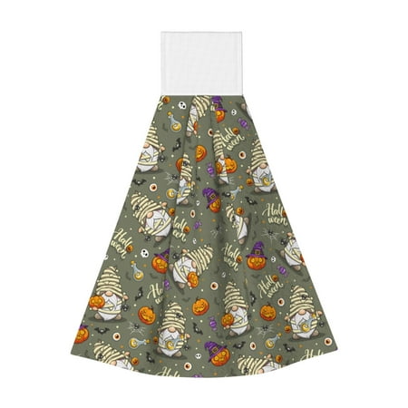 

Qekee Halloween Mummy Gnome Print Hanging Kitchen Towels Coral Velvet Wipe Hand Towel Absorbent Hand Towels Microfiber Tie Towel for Bathroom Kitchen Decor