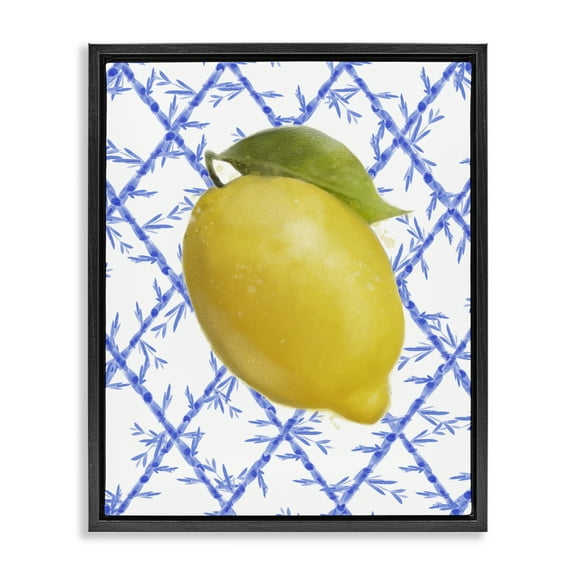 Stupell Industries Lemon Over Bamboo Vines Food & Beverage Painting Black Floater Framed Canvas Art Print Wall Art, 17 x 21