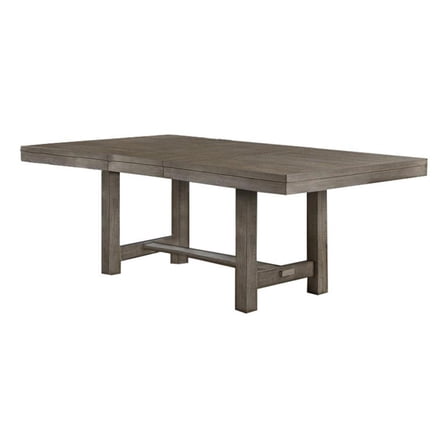 Genu 66-84 Inch Extendable Dining Table-Trestle Base-Gray Solid Wood
