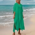 thumbnail image 5 of Xdegoge Women's Swimwear Cover Ups One Piece Button Down Short Sleeve Shirt Dress Tie Knot Front Flowy Beach outfits Summer Vacation Seaside Resort, 5 of 9