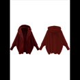 thumbnail image 3 of Chaqueta con Capucha y Cuello en V de Larga de Color Liso para Mujer, Informal, Holgada, de Felpa, Sin Botones. Vino Tinto 4XL, 3 of 7