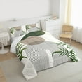 thumbnail image 3 of Homewish Modern Geometric Striped Queen Comforter Set,Tropical Botanical Plam Bedding Sets,Green White Brown Bedding Comforter Set For Men Women,Luxury Bedroom Decor Reversible,3pcs, 3 of 8