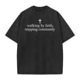 thumbnail image 7 of Mens Christian Graphic T Shirts - 'Walking By Faith Tripping Constantly' Vintage Acid Wash Tshirt Oversized Faith Quote Religious Casual Tops for Streetwear Summer Vacation, 7 of 7