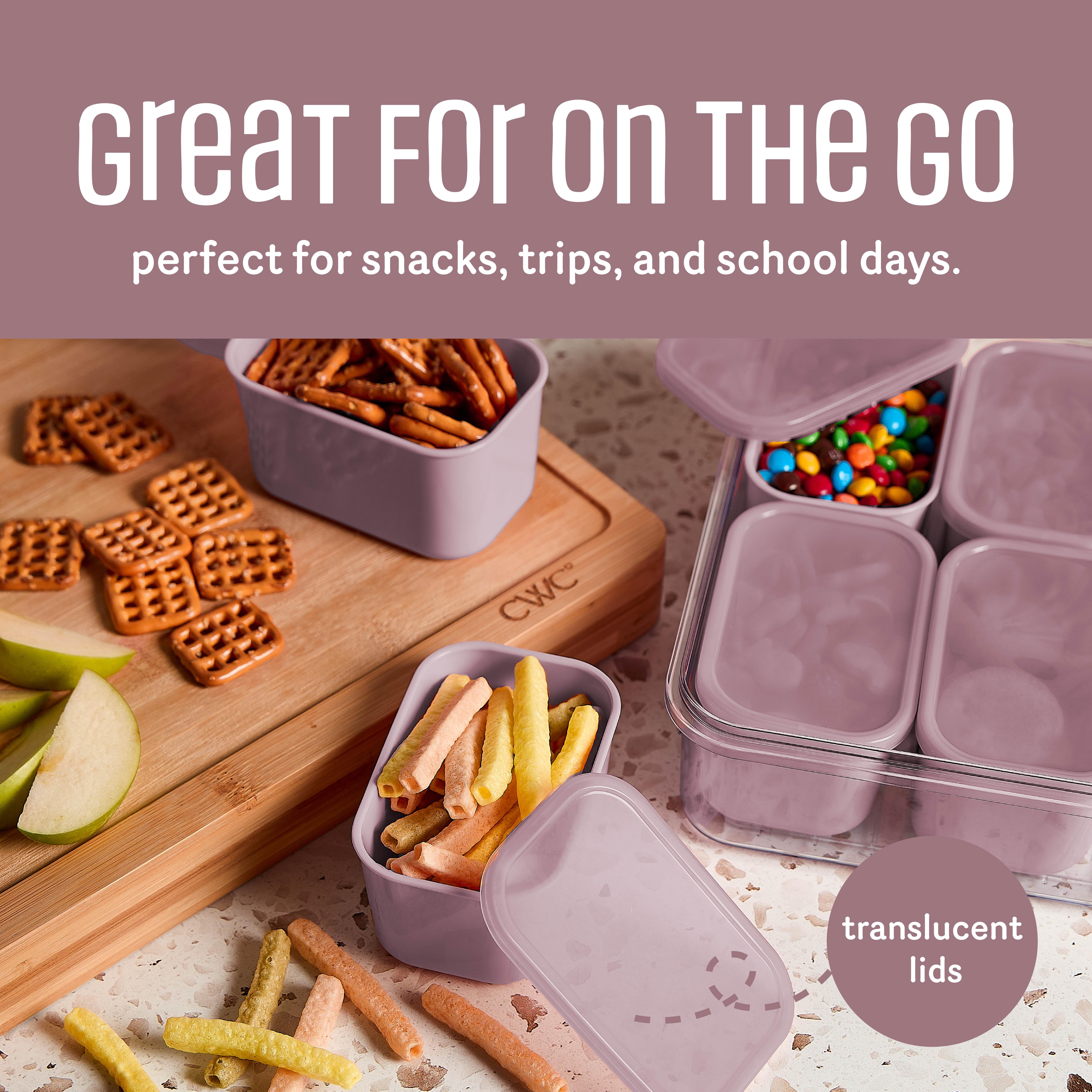 Cook With Color 8-Compartment Snackle Box, Charcuterie and Snack Container, Divided Serving Tray with Lids and Handle, Dishwasher Safe, Pink