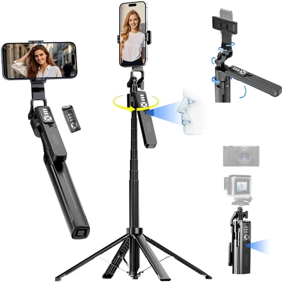 Auto Face Tracking Selfie Stick Tripod for iPhone with Light 360 Rotation That Follows Your Movement 70.9" Camera Tripod Stand with Remote