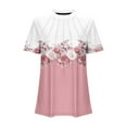 thumbnail image 5 of Women's Tshirts Short Sleeve Floral Print Tee Shirts Casual Summer Trendy Pleated Crewneck Dressy Tunic Tops (M, Pink), 5 of 5