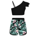 thumbnail image 2 of Choomomo Girls Tankini Swimsuits Set Two Piece Tropical Print Bathing Suit Ruffle Crop Tank Top with Shorts Set Black Flower 16, 2 of 5