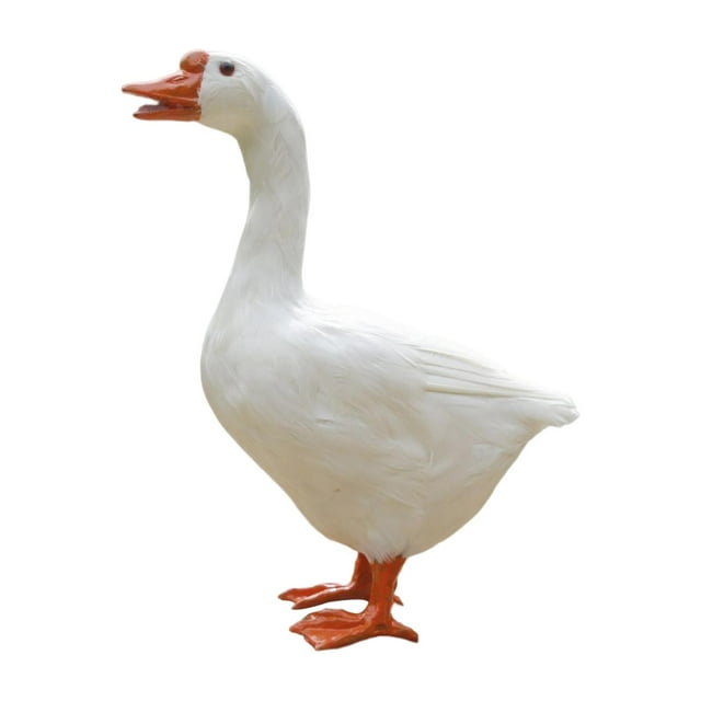 Simulation Miniature Feathered Goose Free Standing Animal Figurine Handcrafted Sculpture for Garden Backgard Desktop Decor Collectible White