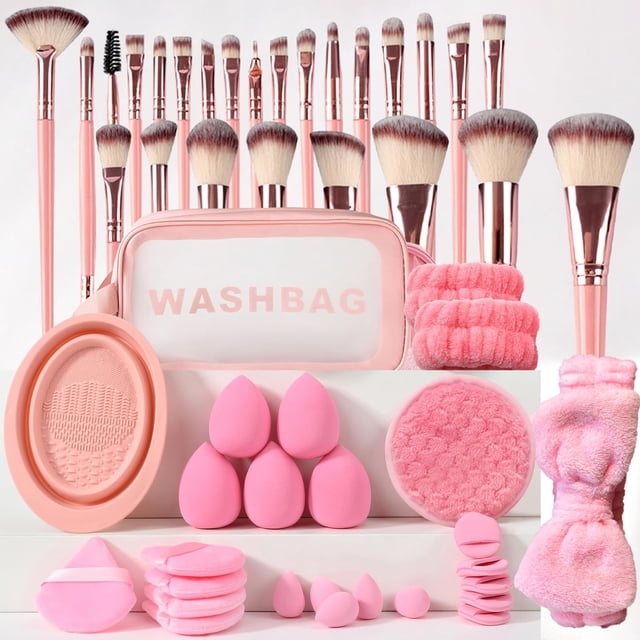 51 Piezas Set de Brochas de Maquillaje Profesional Completo, para Brochas de Maquillaje, Esponjas para Polvos, Cuencos para limpiar y bolsa de maquillaje para maquillaje de ojos y rostro, Regalar para