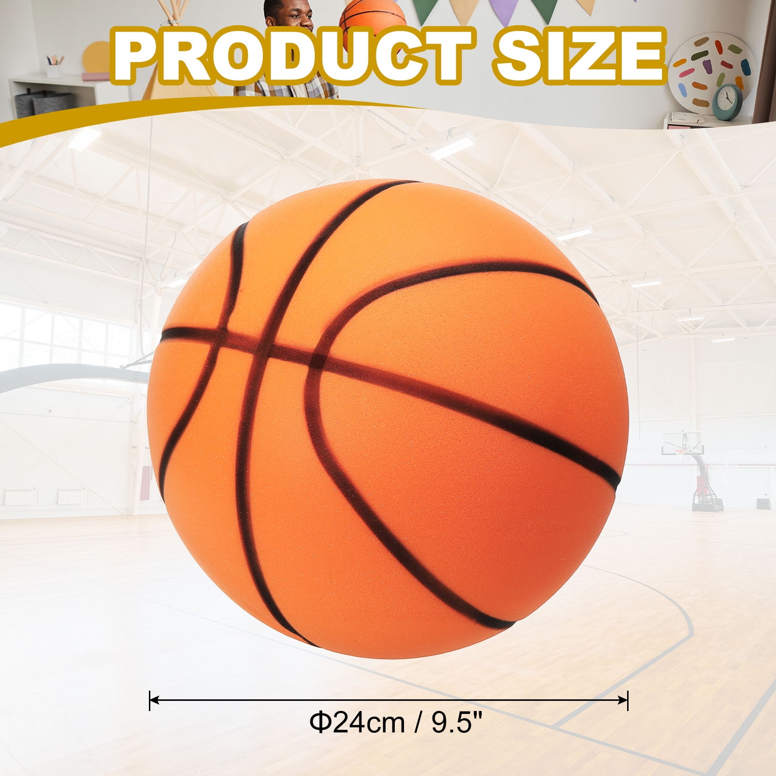 Uxcell Silent Basketball 9.5" No Noise High-Density Foam Dribbling Indoor Basketball with Net Bag forIndoor Sport Orange