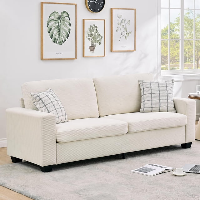 Ourlova 83-Inch Sofa-3 Seater Mid-Century-Chenille Fabric-Tool-Free Assembly-Beige