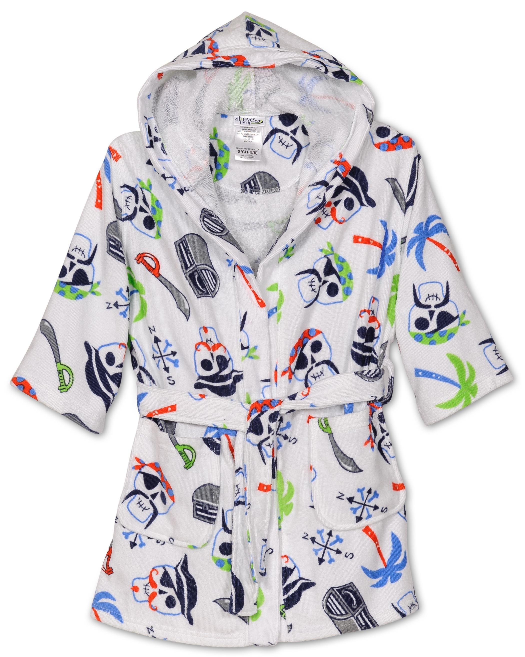 Size S 5/6 NW Pirate Skull Design Boy's Terry Hooded Swim Suit Cover Up Robes 