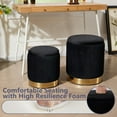 thumbnail image 5 of Round Ottoman with Storage Set of 2, Vanity Stool with Storage for Bedroom, Ottoman Coffee Table Gold-Tone Ring Around The Base, Small Velvet Foot Stool for Living Room, Black, 5 of 16