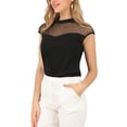 thumbnail image 4 of MODA NOVA Junior's Lace Panel Round Neck Keyhole Sleeveless Blouse Black L, 4 of 5