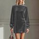 thumbnail image 1 of TaTaai Women Casual Velvet Long Sleeve Solid Color Dress Round Neck V Neck Soft Comfortable Mid Calf Length Dress for Party Wedding Spring Summer Outfits Gift, 1 of 8