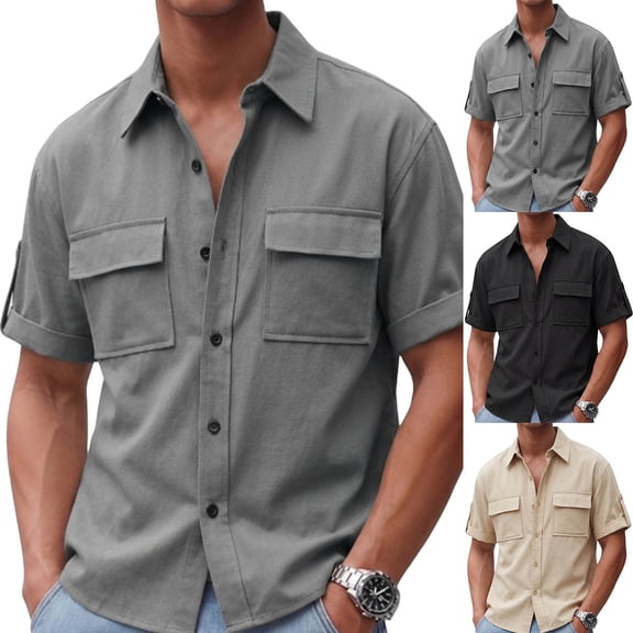 Guluxicc Men's Summer Tops Button Down Collared Short Sleeve Classic Business Casual Shirts with Pockets