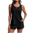 thumbnail image 3 of Jsaierl Womens Two Piece Tankini Swimsuits Tummy Control Summer Vacation Print Push Up Swimwear Athletic Modest Beachwear with Swim Shorts Tankini Bathing Suits S-2XL, 3 of 7