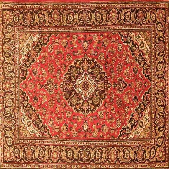 Ahgly Company Indoor Square Medallion Orange Traditional Area Rugs, 4' Square
