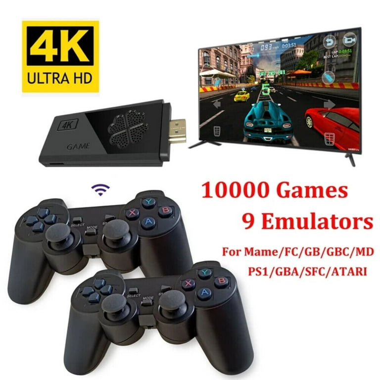 Game Stick 4k hd console de videogame 64g 10000 jogos para ps1/fc/gba  controle sem fio