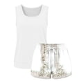 thumbnail image 4 of Two Piece Sets for Women Summer Lounge Short Sets Tank Square Neck Sleeveless Sweatsuit Drawstring Elastic Waist Shorts with Pockets L, 4 of 4