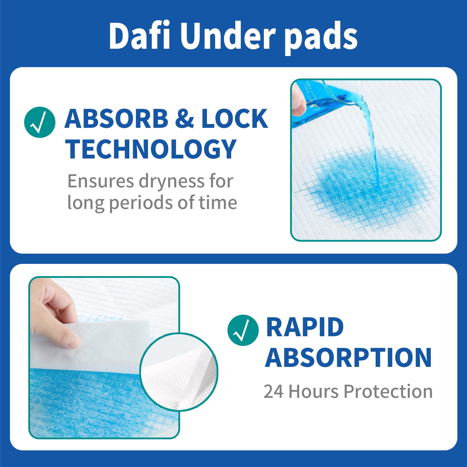 DAFI Disposable Incontinence Bed Pads Extra Large 30”x 36”(200 Count) Thick Underpads, Effective Odor Control Pee Pads, Chucks Pads, Pack of 4