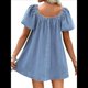 thumbnail image 4 of Vestido para Mujer, Corta Abullonada, Escote Cuadrado, Mono Vaquero con Bolsillos. Azul M, 4 of 7