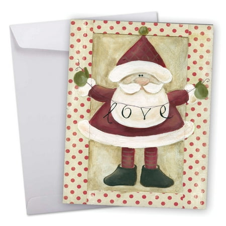J6659BXSG Extra Large Merry Christmas Greeting Card: 'Santa Banners' Featuring a Sweet Santa Holding a Banner of Inspirational Holiday Words Greeting Card with Envelope by The Best Card