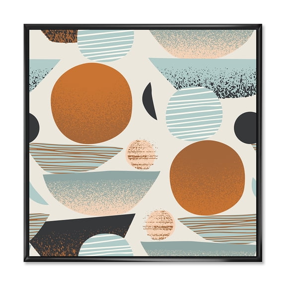 Designart 'Retro Shapes With Abstract Moons and Suns I' Modern Framed Canvas Wall Art Print