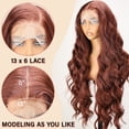 thumbnail image 2 of 13x6 Lace Frontal Wig Reddish Brown 32 Inch Body Wave Pre Plucked Babyhair Knotless Transparent Lace Heat Friendly Copper Red Bouncy Wave Synthetic Hair Wigs with Non-slip Cap, 2 of 5