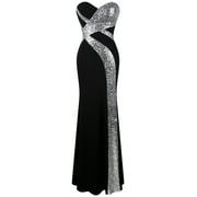 Angel-fashions Women's Strapless Sweetheart Criss-Cross Classic Black White Evening Dress Black