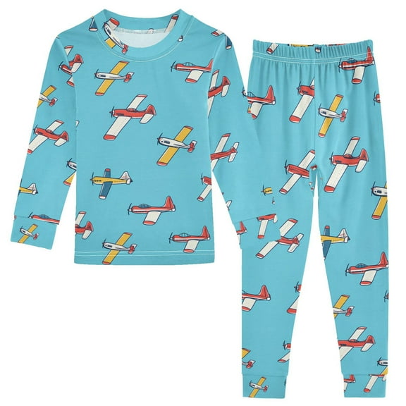 joogoo Airplane Blue-d1 2 Piece Long Sleeve Tee and Pants Cotton Pajama Set 5Y