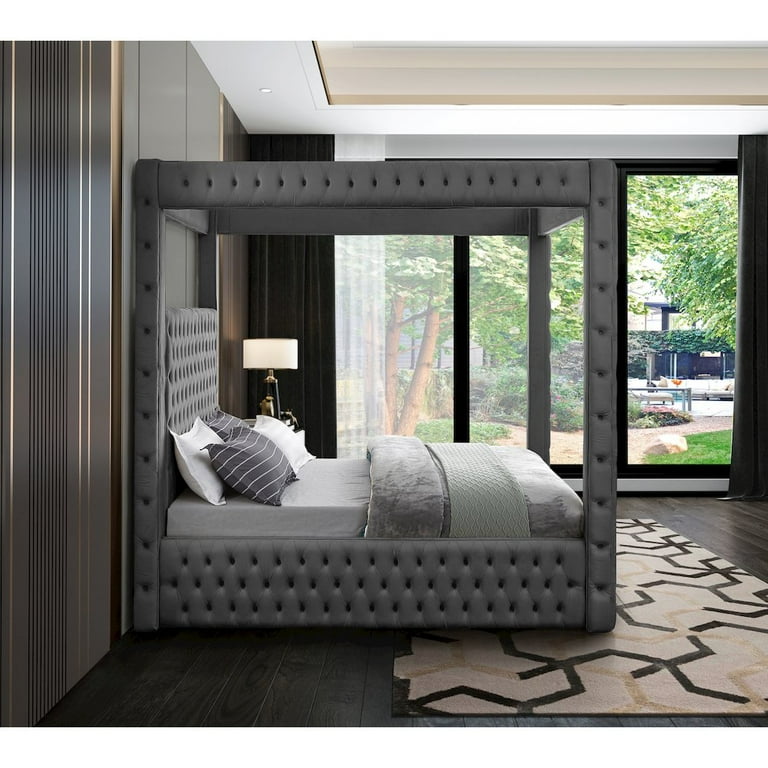 Meridian Furniture Royal Grey Velvet King Bed