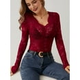 thumbnail image 4 of Lace Mesh Top for Women Long Sleeve V-Neck Sheer Blouse See Through Floral Lace Tops Red S, 4 of 7