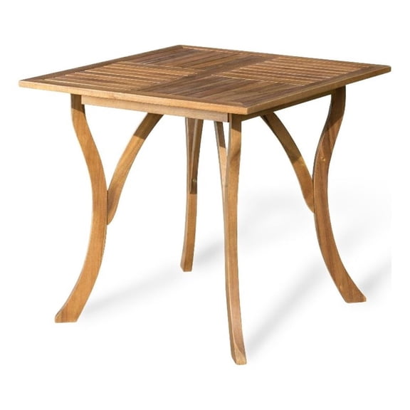 Benjara Olen Outdoor Dining Table- Slatted Square 32 Inch- Brown Acacia Wood