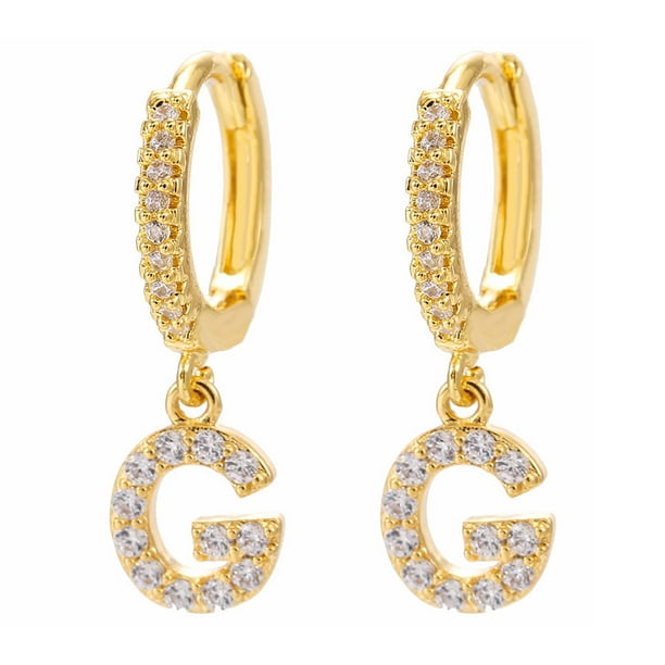 Xihbxyly Pendientes Delicados, Aros con Iniciales de Diamantes de Imitación Brillantes, Diseño de Letras Del Alfabeto Chapadas En Oro, Accesorio Elegante para Cualquier Atuendo, Ocasiones Especiales,