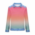 thumbnail image 5 of TaTaai Women's Casual Long Sleeve Top Denim Patchwork Waffle Print Lapel Design Loose Fit Fashion Blouse Spring Wear Gift, 5 of 5