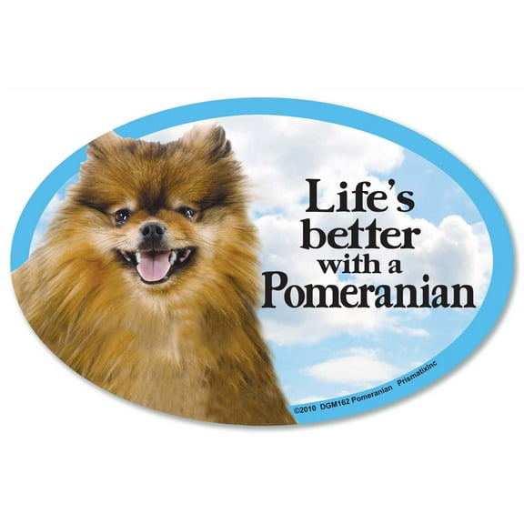 Pomeranian Oval Dog Magnet for Cars (and fridges too!). Includes bonus �I Love My Dog� decal.