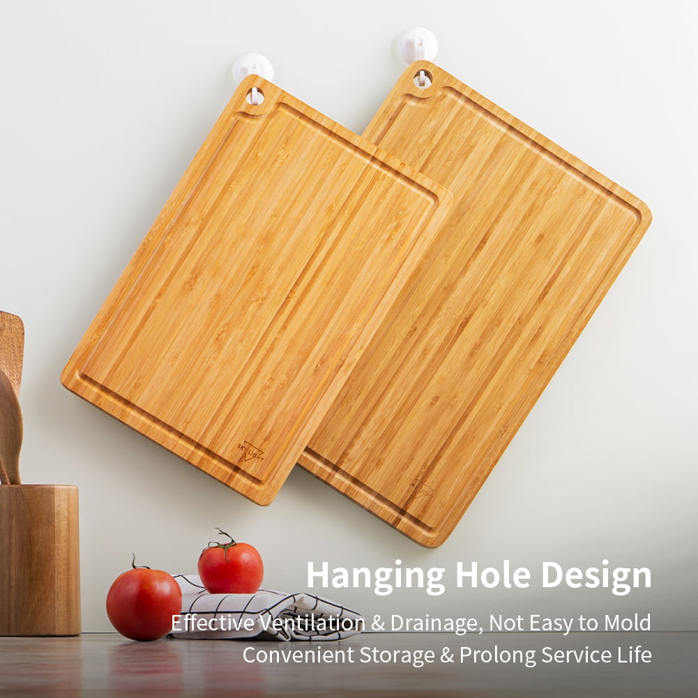 SKY LIGHT Cutting Board for Kitchen - Organic Bamboo Chopping Boards With  Juice Groove and Hook, Reversible Wooden Carving Board for Meat Cheese and  Vegetables 