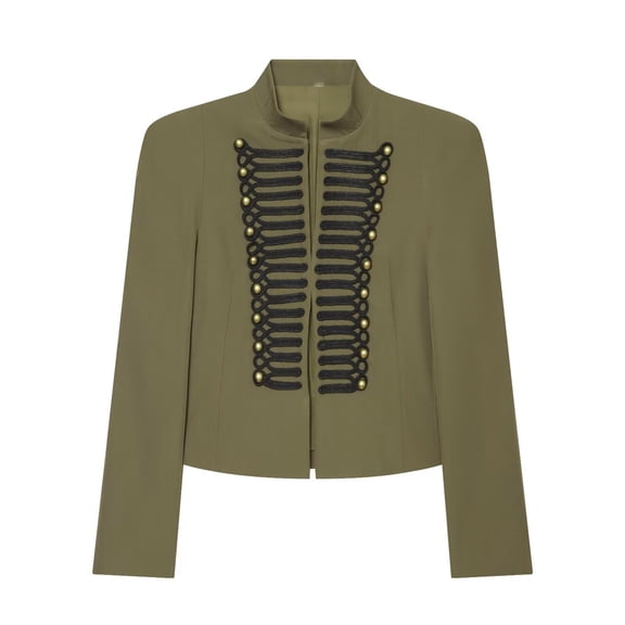 Karymi Rain Coats for Women Stand Collar Military Style Cropped Blazer Jacket, Slim Fit Long Sleeve Gold Button Braided Trim Decorative Short Suit Coat Going Out Tops for Women
