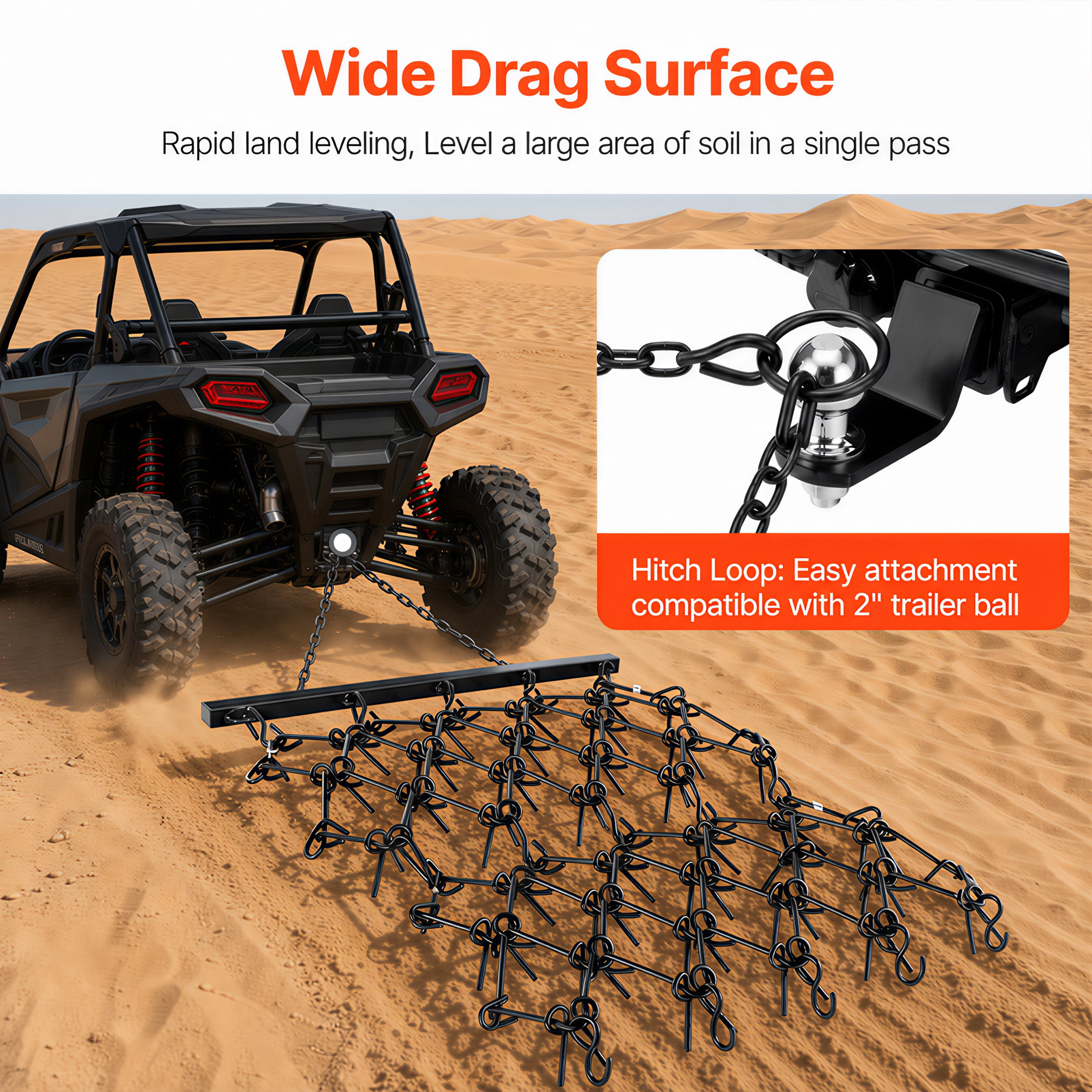 5FT Drag Harrow & Field Leveler, 6 Rows of Teeth, Heavy-Duty Steel, ATV/UTV Towable