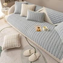 Velvet Plush Plaid Quilted Sofa Cover Super Soft Non Slip Sectional Couch Cover Farmhouse Fluffy Fuzzy Sofa Slipcover Furniture Protector for Dogs Cats Pet