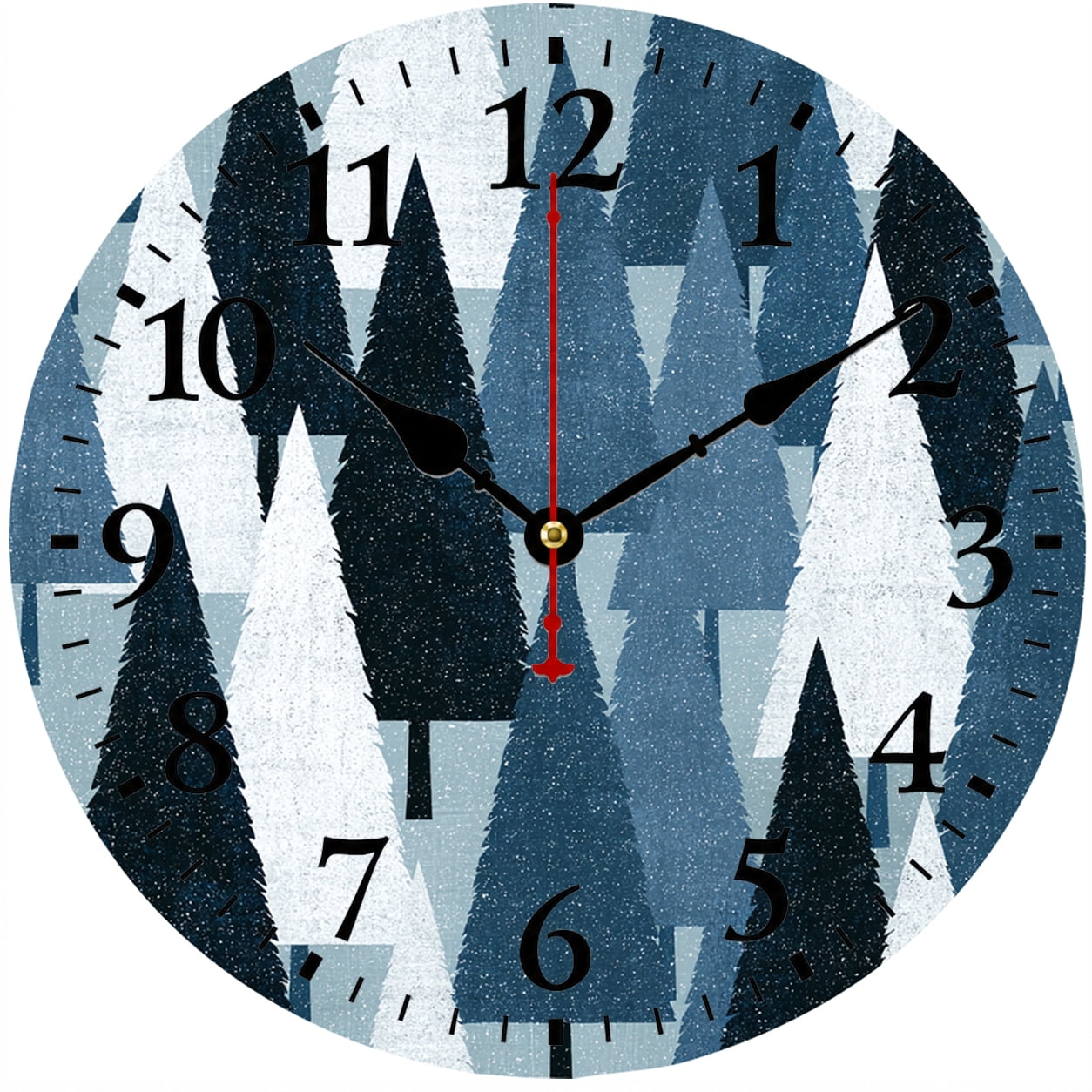 9.84 Inch Forest Wall Clock, Rustic Woodland Decorative Clock, Battery Operated Round Analog Clock with Easy to Read Numbers, Pine Tree Nature Artwork Decor for Living Room Bedroom Kitchen Office