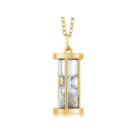 18k Gold Plated Silver Hourglass Pendant with 0.50 Ct Diamond Dust 18" Chain