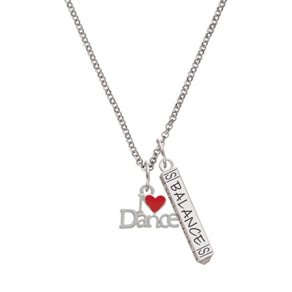 Delight Jewelry Silvertone I love Dance with Red Heart Silvertone Balance Bar Charm Necklace, 23"