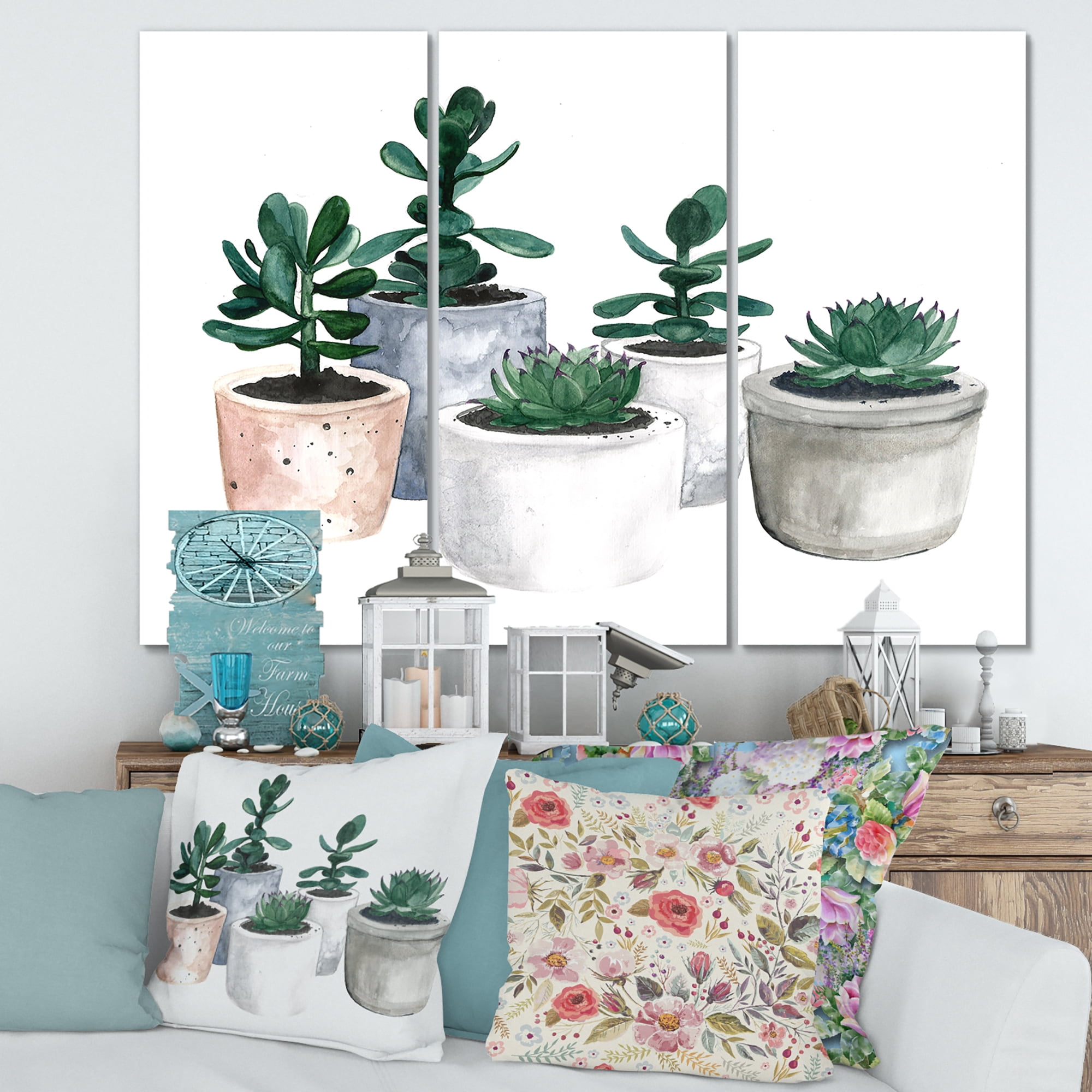 Designart ' Succulent and Cactus House Plants VI ' Farmhouse Canvas Wall Art Print
