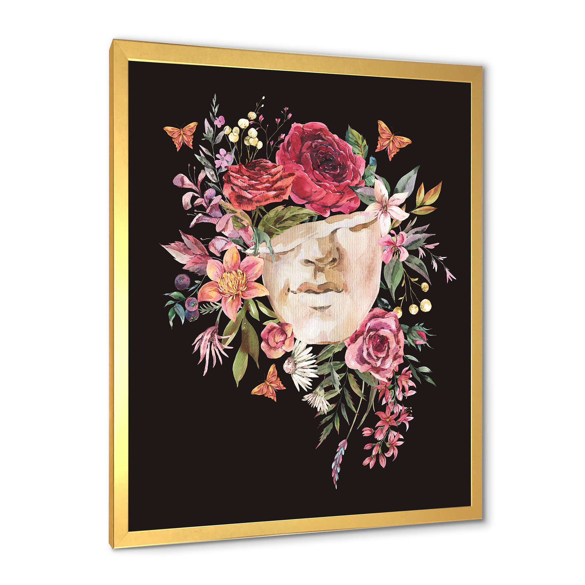 Designart 'Ancient Greek Sculpture Detail With Dry Flowers' Traditional Framed Art Print