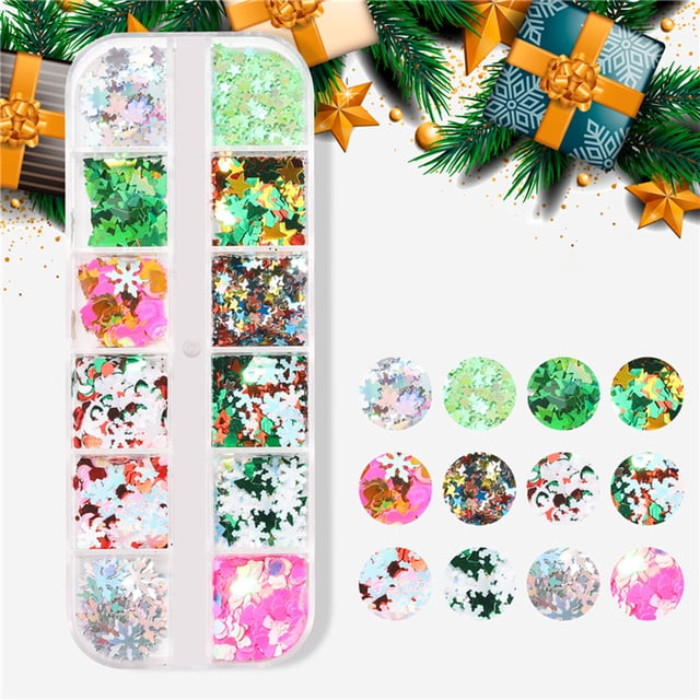 Xihbxyly Almacén de liquidación -Cosplay de nieve finos y decoración de uñas de invierno con lentejuelas mixtas.