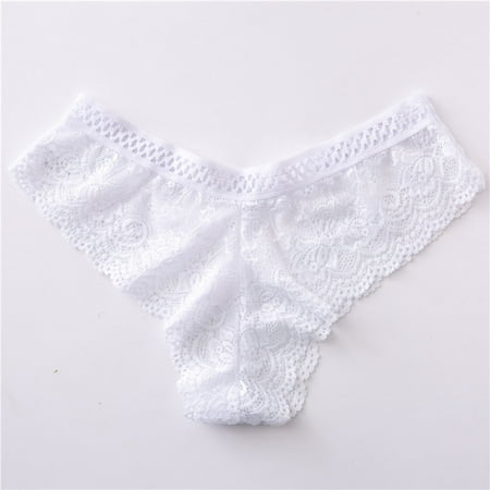 

Briefs For Women Knickers Womens Low Waist Lace Through Waist Bikini Brief Underwear Thong White S 3pcs